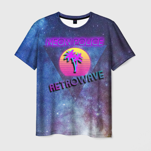Мужская футболка 3D с принтом Neon Police Retrowave, вид спереди #2