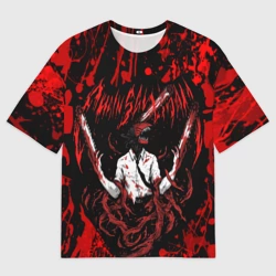 Женская футболка oversize 3D Человек бензопила в крови
