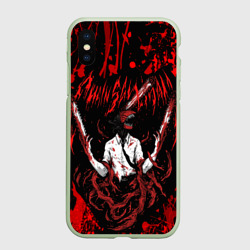 Чехол для iPhone XS Max матовый Человек бензопила в крови