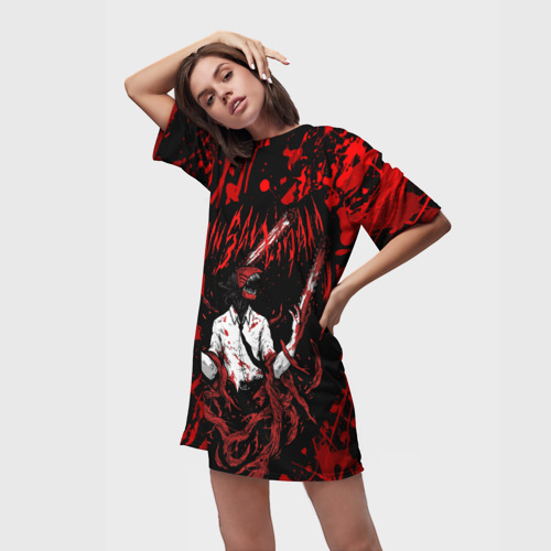 Платье-футболка 3D Человек бензопила в крови, цвет 3D печать - фото 3