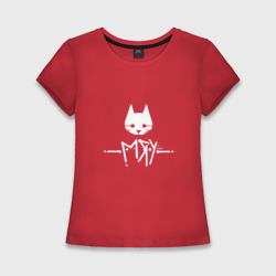 Женская футболка хлопок Slim Stray cat game: мяу - meow кот