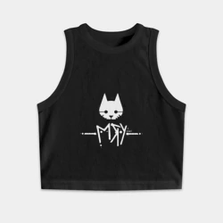 Женская укороченная майка-топ хлопок Stray cat game: мяу - meow кот