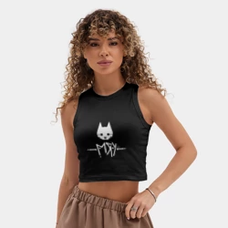 Женская укороченная майка-топ хлопок Stray cat game: мяу - meow кот - фото 2