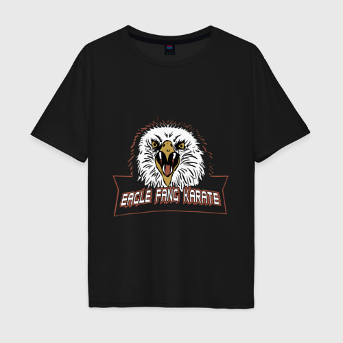 Мужская футболка хлопок Oversize Кобра кай орел лого, цвет черный
