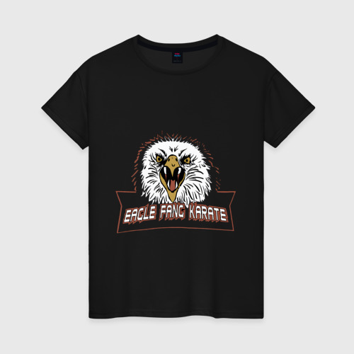 Женская футболка хлопок с принтом Кобра кай орел лого, вид спереди #2