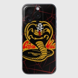 Чехол для iPhone 16 Pro силиконовый с защитой камеры Кобра кай и красный узор