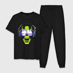 Мужская пижама хлопок Neon skull - music lover