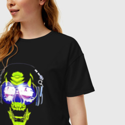 Женская футболка хлопок Oversize Neon skull - music lover - фото 2