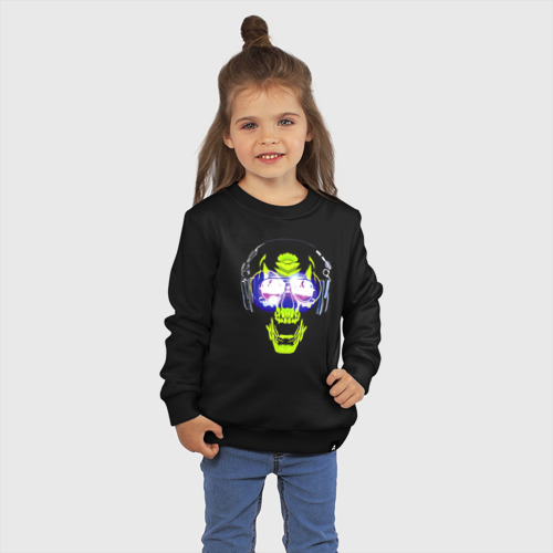 Детский свитшот хлопок Neon skull - music lover, цвет черный - фото 3