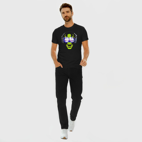Мужская футболка хлопок Slim Neon skull - music lover, цвет черный - фото 5