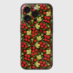 Чехол для iPhone 16 Pro силиконовый с защитой камеры Черешни хохлома