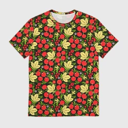 Мужская футболка 3D Черешни хохлома