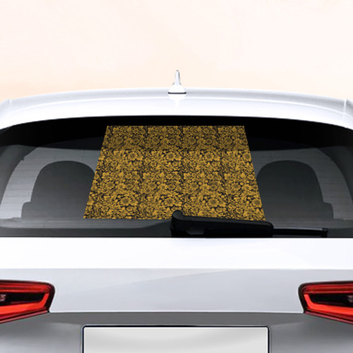 Наклейка на авто — для заднего стекла с принтом Золотые Цветы хохлома, вид спереди №1