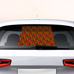 Наклейка на авто - для заднего стекла Желтые и красные цветы, птицы и ягоды хохлома