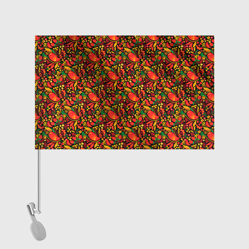 Флаг для автомобиля Желтые и красные цветы, птицы и ягоды хохлома - фото 2