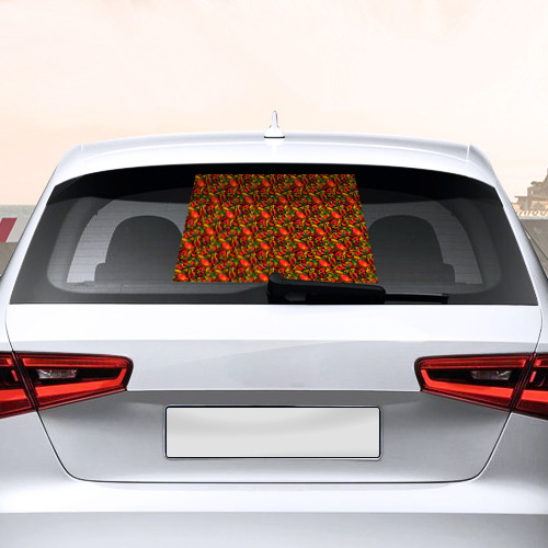 Наклейка на авто - для заднего стекла Желтые и красные цветы, птицы и ягоды хохлома - фото 2