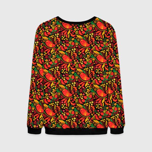 Мужской свитшот 3D Желтые и красные цветы, птицы и ягоды хохлома, цвет черный - фото 2