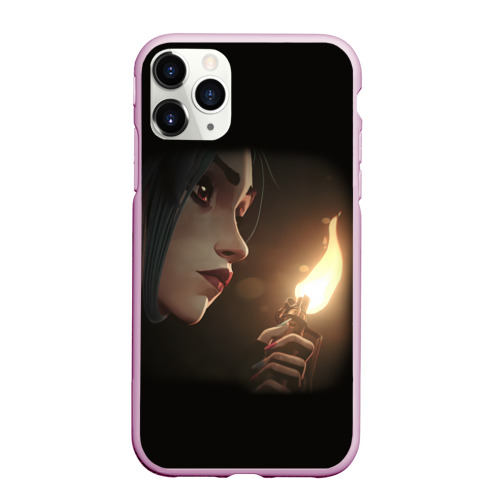 Чехол для iPhone 11 Pro матовый Arcane - League Of Legends Jinx с огнем, цвет розовый