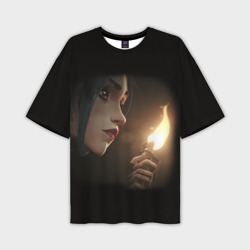 Мужская футболка oversize 3D Arcane - League Of Legends Jinx с огнем