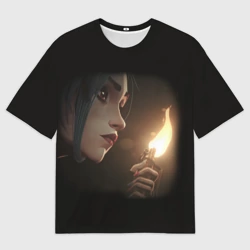 Мужская футболка oversize 3D Arcane - League Of Legends Jinx с огнем