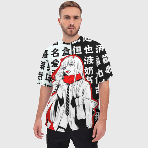 Мужская футболка oversize 3D Zero Two с чупачупсом на Иероглифах Любимый во Франксе, цвет 3D печать - фото 3