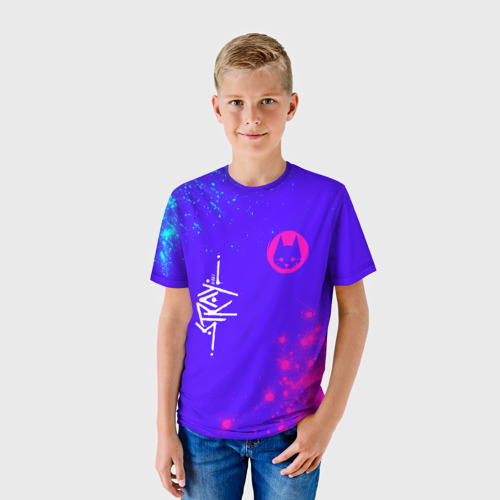 Детская футболка 3D с принтом STRAY + Краски, фото на моделе #1