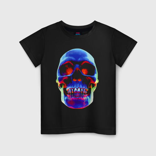 Детская футболка хлопок Cool neon skull, цвет черный