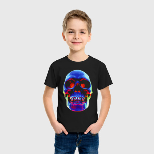 Детская футболка хлопок Cool neon skull, цвет черный - фото 3