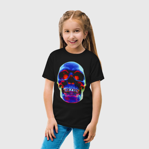 Детская футболка хлопок Cool neon skull, цвет черный - фото 5