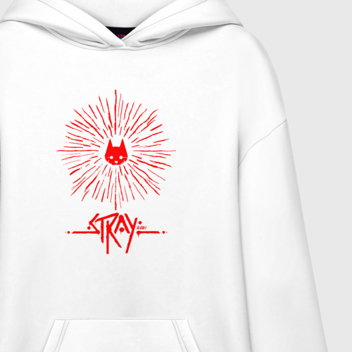 Худи SuperOversize хлопок Stray red logo, цвет белый - фото 3