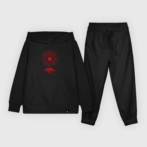 Детский костюм с толстовкой хлопок Stray red logo, цвет черный