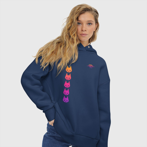 Женское худи Oversize хлопок Стрей gradient logo, цвет темно-синий - фото 4