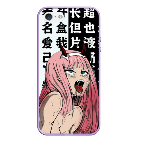 Чехол для iPhone 5/5S матовый Ahegao Zero Two Зеро ту ахегао, цвет светло-сиреневый