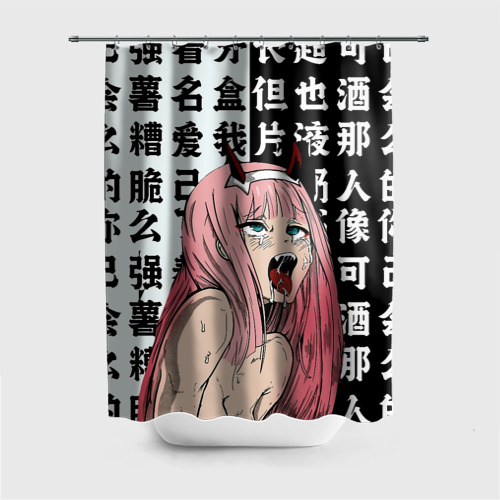 Штора для ванной с принтом Ahegao Zero Two Зеро ту ахегао, вид спереди №1