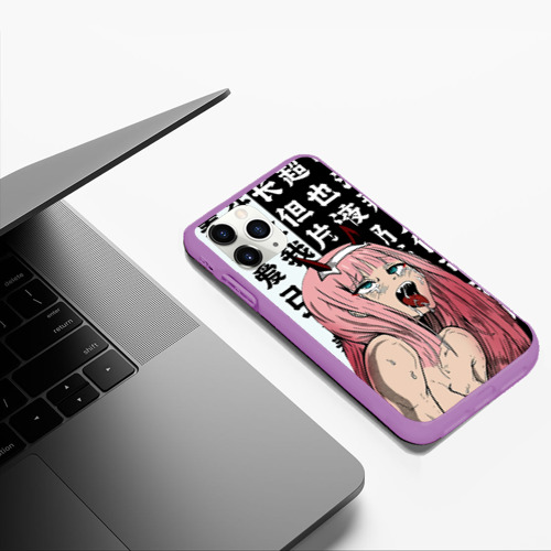 Чехол для iPhone 11 Pro Max матовый Ahegao Zero Two Зеро ту ахегао, цвет фиолетовый - фото 5