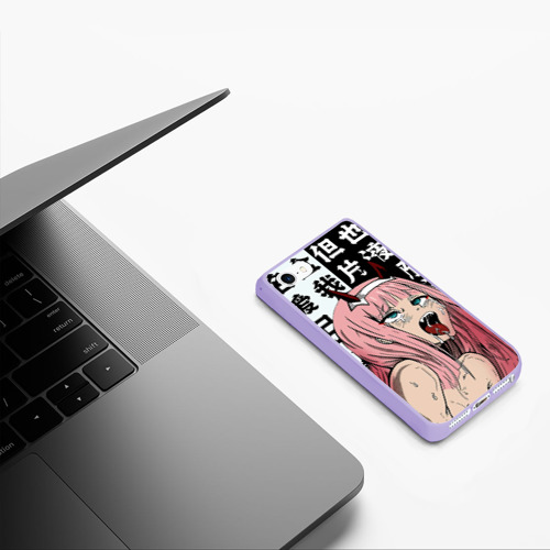 Чехол для iPhone 5/5S матовый Ahegao Zero Two Зеро ту ахегао, цвет светло-сиреневый - фото 5