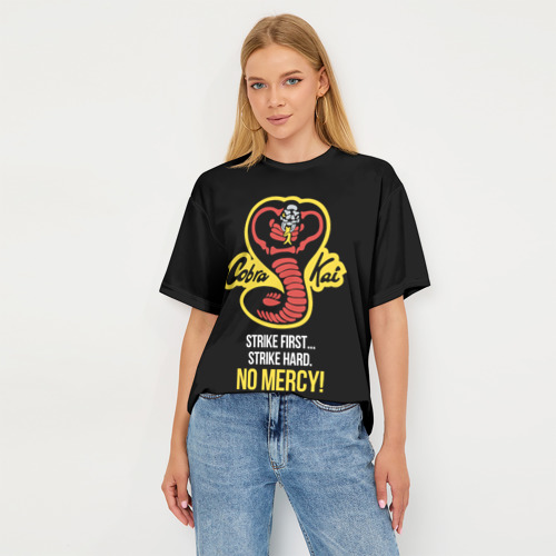 Женская футболка oversize 3D Cobra Kai - no mercy, цвет 3D печать - фото 5