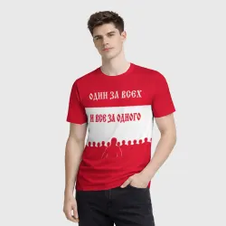 Мужская футболка 3D Один за Всех и Все за Одного ФК красные - фото 2