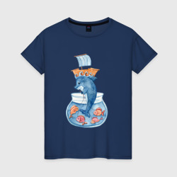 Дельфин с морскими рыбками – Женская футболка хлопок с принтом купить со скидкой в -20%