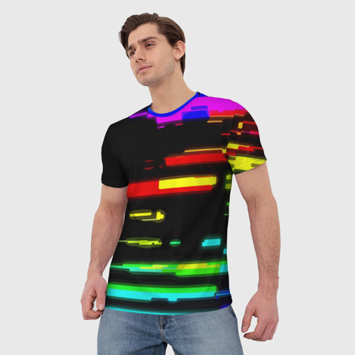 Мужская футболка 3D Color fashion glitch, цвет 3D печать - фото 3