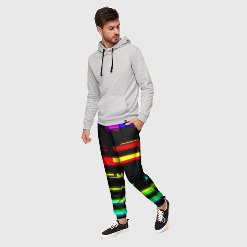 Мужские брюки 3D Color fashion glitch, цвет 3D печать - фото 3