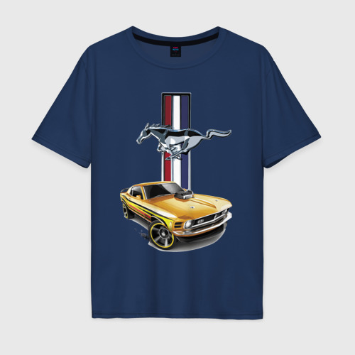 Мужская футболка хлопок Oversize Mustang motorsport, цвет темно-синий