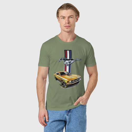 Мужская футболка хлопок с принтом Mustang motorsport, фото на моделе #1