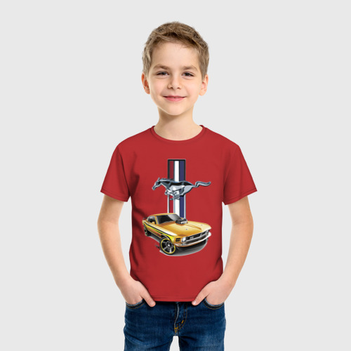 Детская футболка хлопок с принтом Mustang motorsport, фото на моделе #1