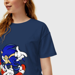 Женская футболка хлопок Oversize Blue Hedgehog - фото 2