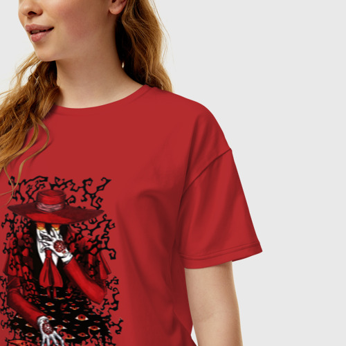 Женская футболка хлопок Oversize Alucard eyes, цвет красный - фото 3