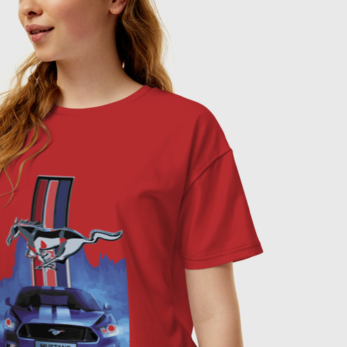 Женская футболка хлопок Oversize с принтом Mustang - лучший среди равных!, фото на моделе #1