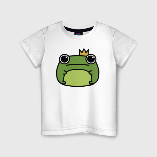 Детская футболка из хлопка с принтом Frog Lucky король, вид спереди №1