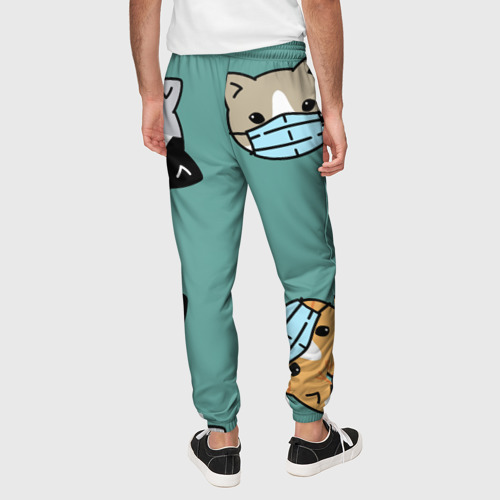 Мужские брюки 3D с принтом Котейки в масках, вид сзади #2