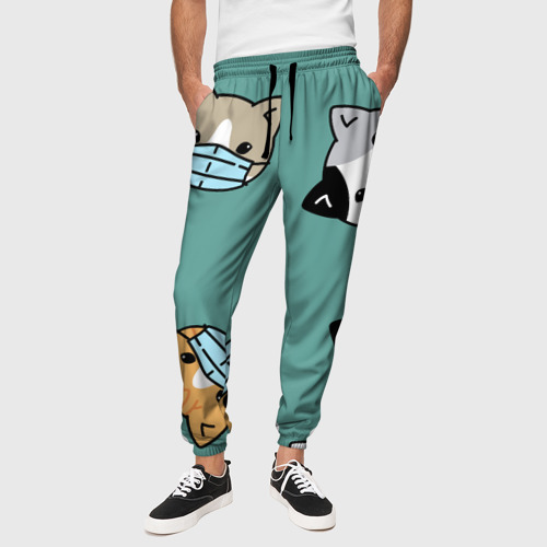 Мужские брюки 3D с принтом Котейки в масках, вид сбоку #3